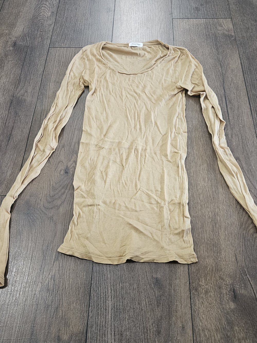 Stretchy Tan American Vintage Long Sleeved Sheer Stretchy Top for Layering